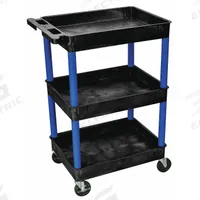 APPROVED VENDOR Utility Cart: 300 lb, 3 Shelves, 24 in L x 18 in W Self, Black, Flat (MPN BKSTC111BU). Key specifications — Shelf Color: Black; Brand: APPROVED VENDOR; Caster/Wheel Configuration: (2) Swivel.