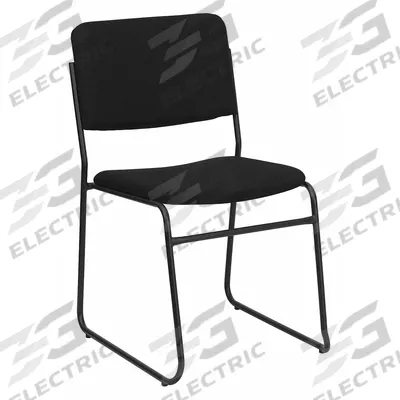 FLASH FURNITURE Stacking Chair: Fabric Seat, Fabric, Steel Frame, Seat Color Black - Padded Stackable Chairs