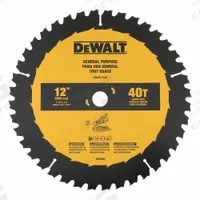 DEWALT Circular Saw Blade: 12 in Blade Dia., 40 Teeth, 0.1 in Cut Wd, 1 in Arbor Size, Framing (MPN DWA11240). Key specifications — attr1116119: DEWALT; attr1145631: Softwood.