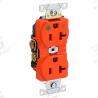 LEVITON Receptacle: Hospital Grade Fed. Spec., Duplex, 5-20R, Orange, 125V AC, 20 A, 2 Pole / 3 Wire (MPN 8300-OIG)