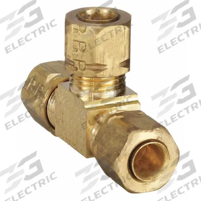 PARKER Compression Tee Fitting: 3/16 in OD x 3/16 in OD x 3/16 in OD Fitting Size, Brass - Self-Aligning Brass Compression Fittings