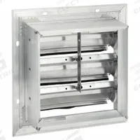 13"H-W 5 1/4"L Aluminum Backdraft Damper: For 10 in Fan, Single Panel, 13 in H, 13 in W, 3 in D (MPN 3HHN4). Key specifications — Airflow Direction: Horizontal; Blade Type: Flat Blade; Brand: DAYTON; Maximum Air Velocity: 2500 fpm; Mounting Position: Vertical.