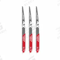MILWAUKEE Reciprocating Saw Blade: 3 Teeth per Inch, 12 in Blade Lg, 0.05 in Blade Thick, Wood, 3 PK (MPN 48-00-5333). Key specifications — attr1109198: 3; attr1109200: Rigid for Straight Cuts; attr1109201: Curved; attr1109209: MILWAUKEE.