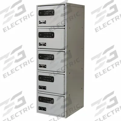 HALLOWELL Cell Phone Locker: 9 in x 12 in x 30 1/2 in, 5 Tiers, 1 Units Wide, 5 Lockers - Surface-Mount Metal Cell-Phone Lockers