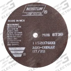NORTON Cutoff Wheels: Type 1, 7" x 0.06" x 1/2", A60-OBNA2 (MPN 66252938816). Key specifications — Brand: NORTON; Wheel Hardness: O.