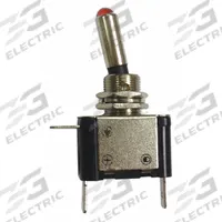 BATTERY DOCTOR Automotive Switch: Toggle Switch, SPST, 3 Connections, On/Off, Silver, Black, Red LED (MPN 20523). Key specifications — Contact Form: SPST; Switch Function: On/Off; Actuator Color: Silver; Stem Color: Black; Terminals: 1/4 in Male; Features: Red LED; Mounting Style: Panel Mount; Brand: BATTERY DOCTOR.