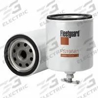 FLEETGUARD Fuel Filter: Spin-On, 4 5/16 in Overall Lg, 3 1/16 in Outside Dia, M16-1.50 Thread Size (MPN FS19581). Key specifications — Brand: FLEETGUARD; Media Material: Cellulose; Compatible Vehicle Type: Trucks; Compatible Vehicle Make: Fiat Hitachi.