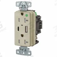 USB Receptacle: Duplex, 5-20R, 2 USB Ports, USB Type A/C, Ivory, 125V AC, 20 A (MPN USB8300ACPDI). Key specifications — Brand: HUBBELL.