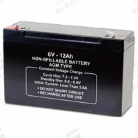 APPROVED VENDOR Sealed Lead Acid Battery: 6V DC, 12 Ah Capacity, 3.7 in Ht, 1.97 in Wd, 6 in Dp, ABS (MPN 2UKK6). Key specifications — Terminal Connection: 0.250 in Faston; Battery Cycle Type: Deep Cycle; Brand: APPROVED VENDOR; Housing Material: ABS.