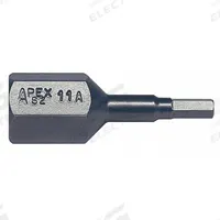 APEX Insert Bit: Insert Bit, Imperial, Hex Head, Std, 1 3/8 in Overall Lg, Impact Rated, Square (MPN SZ-11-A). Key specifications — attr1119811: S2 Steel; attr1119815: Square; attr1119817: Standard; attr1119818: APEX; attr1119810: Impact Rated.