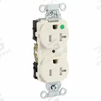 HUBBELL Receptacle: Hospital Grade Fed. Spec., Duplex, 5-20R, Light Almond, 125V AC, 20 A (MPN 8300LATRA)