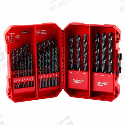 MILWAUKEE Jobber Length Drill Bit Set: 29 Pc, 1/16" to 1/2" by 64ths - Chip-Clearing High-Speed Steel Jobber-Length Drill Bit Sets