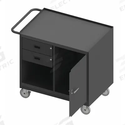 DURHAM MFG Mobile Cabinet Workbench: 36 in x 24 in, Steel, 1,200 lb Overall Load Capacity - Mobile Cabinet Benches with Open Storage & Drawers