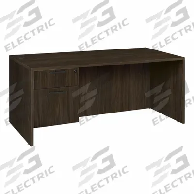 REGENCY Desk: Particle Board, Walnut, 1 Pedestals, 2 Drawers, 60 in Overall Wd - Pedestal Desks