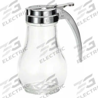 TABLECRAFT PRODUCTS Syrup Dispenser: 6 oz Capacity, Clear, Glass, 4 1/8 in Overall Ht, Metal (MPN 406) - Furnishings, Appliances and Hospitality