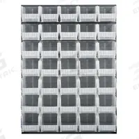 QUANTUM STORAGE SYSTEMS Louvered Panel: 61 in x 48 in x 1 in, 1 Sides, 35 Bins, Gray (MPN QLP-4861-240-35CL). Key specifications — Bin Style: Hang and Stack; Color: Gray; Bin Color: Clear; Finish: Powder Coated; Brand: QUANTUM STORAGE SYSTEMS.