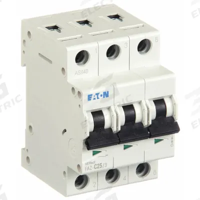EATON Supplementary Protector: 25 A Amps, 96V DC, 15kA at 277/480V AC, Lug, FAZ - C-Curve, 3-Pole UL1077 DIN Rail-Mount Supplementary Protectors