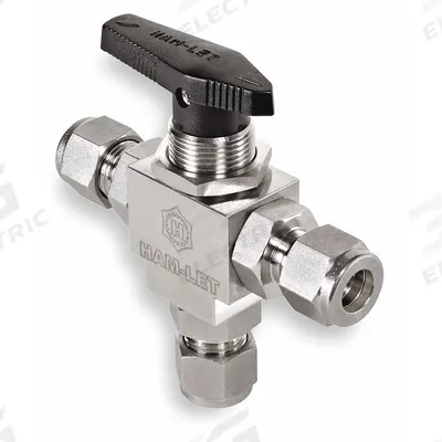 HAM-LET Manual Three-Way Ball Valve: 1/8 in, 316 Stainless Steel, L Flow, Std Port Ball Port - Stainless Steel Ball Valves