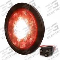 ECCO Stop/Turn/Tail Light: LED, Stop, Turn, and Tail Combo Light, Clear/Red, Round, 4 in Overall Dia (MPN ED3040AW-WWG). Key specifications — Standards: R10; Electrical Connection: PL-3 Connector; Brand: ECCO; Installation Type: Permanent; Lens Color: Clear; Mount Type: Grommet; Lighting Technology: LED; Light Type: Stop, Turn, and Tail Combination Light.
