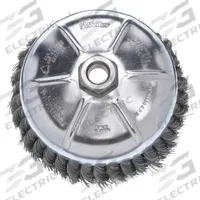 WEILER Cup Brush: Twisted Steel, 3 1/2 in Dia, 0.023 in Fill Dia, 5/8"-11 Arbor (MPN 93434). Key specifications — Brand: WEILER; Bristle Type: Standard Twist Knot Wire; Connection Size & Type: 5/8"-11 Arbor Hole.