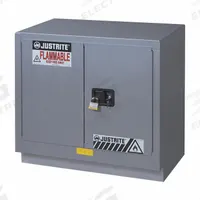 JUSTRITE Flammable Cabinet: 21 5/8 in Overall Dp, 36 in Overall Wd, 35 3/4 in Overall Ht, Steel (MPN 883604). Key specifications — Color: Silver; Material: Steel; Brand: JUSTRITE; Compatible with Product Type: Benches; Door Type: Manual; Mobility: Stationary; Product Type: Flammable Cabinet.