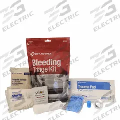 FIRST AID ONLY Bleeding Control Kit: Plastic Bag, 1 People Served, 11 Components, 1 Pockets (MPN 91133). Key specifications — Brand: FIRST AID ONLY; Wound Dressings Included: (3) Trauma Pads; Housing Material: Plastic.