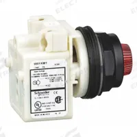 SCHNEIDER ELECTRIC Pilot Light: 30 mm Panel Mounting Size, Red, Incandescent, 9001SK Series (MPN 9001SKP1R31). Key specifications — Series: 9001SK; Brand: SCHNEIDER; Includes Push-To-Test: No Push-To-Test Included.