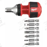 MILWAUKEE Multi-Bit Screwdriver: Hex/Phillips/Slotted/Square/Torx Tip, 8 Tips, 4 1/2 in Overall Lg (MPN 48-22-2330). Key specifications — attr1205339: Phillips: #1 + #2; attr1205303: MILWAUKEE.