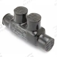 BURNDY Multitap Connector: 2 Port, In-Line Entry, 10 AWG – 350 kcmil Wire Size, Black (MPN 1PBS350). Key specifications — Body Material: Aluminum; Brand: BURNDY.