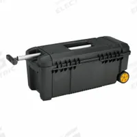 DEWALT Rolling Tool Box: 28 1/2 in W 12 5/8 in D 12 in H, Plastic, Black, Hinged Lid, Padlock (MPN DWST28100). Key specifications — attr1116905: Black; attr1116917: Hinged; attr1116946: DEWALT; attr1116904: Padlock.