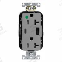 USB Receptacle: Duplex, 5-20R, Gray, 125V AC, 20 A (MPN M58AC-HGG). Key specifications — Brand: LEVITON.