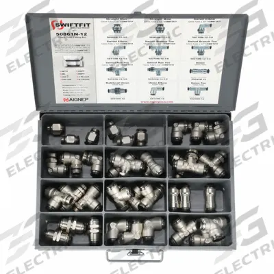 AIGNEP USA Tube Fitting Kit: Brass, 36 Pieces - Push-to-Connect Tube Fitting Kits