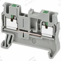 SCHNEIDER Terminal Block: DIN Rail Mounting Type, Push-In Wire Termination, 2 Wire Terminals, 20 A (MPN NSYTRP22AR). Key specifications — Brand: SCHNEIDER; For Minimum Wire Size: 24 AWG.
