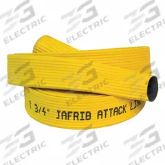 JAFRIB Fire Hose: Extruded Through-the-Weave, 5 in Hose Inside Dia, 50 ft Hose Lg, Yellow (MPN 50H5RY-50). Key specifications — Coupling Lug Style: Uncoupled; Jacket Material: Co-Extrusion Woven; Hose Tube Material: Reinforced Extruded Rubber.