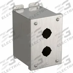 HAMMOND Push Button Enclosure: 30mm, 2 Holes, 304 Stainless Steel, NEMA 4/4X (MPN 1437SSB). Key specifications — attr211299: HAMMOND; attr1043605: Washdown-Corrosion-Resistant.