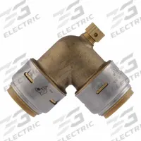 SHARKBITE MAX Push-Fit Elbow Fitting: 90° Elbow, 3/4 in OD x 3/4 in OD Size, Brass (MPN UR5256). Key specifications — Brand: SHARKBITE MAX.