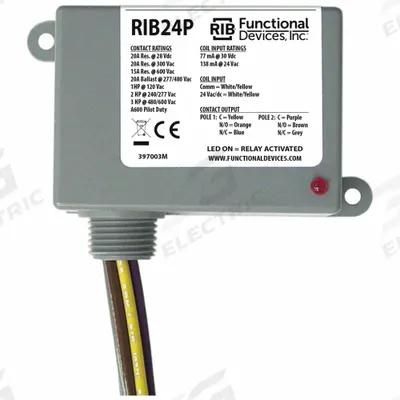RIB Enclosed Pre-Wired Relay: 20 A Rating, DPDT - General Purpose Power Relays