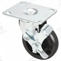 APPROVED VENDOR Plate Caster: Swivel, Side Brake, Rubber, 4 in Wheel Dia., 1 1/4 in Wheel Wd, Slot (MPN P12S-R040B-P3-WB). Key specifications — attr1100274: APPROVED VENDOR; attr1100312: Black; attr1176041: Swivel with Brake.