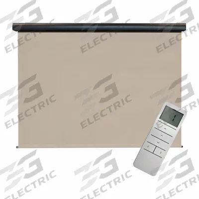 KEYSTONE FABRICS Sun Shade: Light Brown, 6 ft Valence Wd, Motor with Remote Control - Regal Series