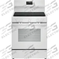 FRIGIDAIRE Oven Range: White, Electric, 5 Burners (MPN FCRE3052BW). Key specifications — ADA Compliant: No; Power Source: Electric; Self Cleaning: No; Brand: FRIGIDAIRE.
