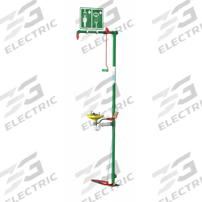 HUGHES SAFETY Shower with Eyewash: Floor Mnt, Uncovered, Plastic Bowl - Floor-Mount Showers with Eyewash