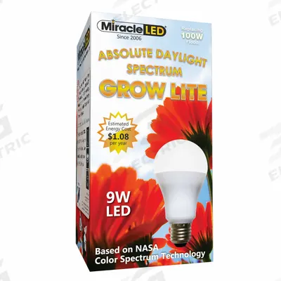 MIRACLE LED Grow Bulb: LED, A19, 120V, Full/Broad - Plant Growth Bulbs