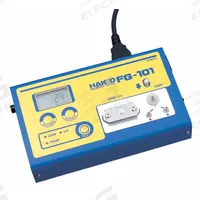 HAKKO Soldering Iron Tester: 32°F to 1,292°F (MPN FG101B-03). Key specifications — Testing Functions: Tip-To-Ground Resistance; Display Units of Measure: Fahrenheit; Tip Voltage to Ground Range: 0 to 40mV; Thermocouple Type: Type K (CA); Operating Voltage: 120V; Manufacturer Part Number: FG101B-03; Power Source: Electric Corded; Tip Voltage to Ground Accuracy: +/-5% +1 Digit.