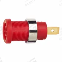 POMONA Panel Mount Banana Jack: CAT III 1000V, 1 3/8 in Lg, 36 A Max Current Measurement (MPN 72913-2). Key specifications — Manufacturer Part Number: 72913-2; Body Material: Brass; Brand: POMONA; Color: Red.