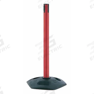 TENSABARRIER Single Belt Receiver Post: Round Sloped, 38 in Post Ht, Red, Plastic - Sloped-Base Receiver Posts for Retractable Belt Barriers