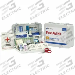 FIRST AID ONLY First Aid Kit and Housing: 94 Components, ANSI/ISEA Z308.1-2021, Type III, Class A (MPN 91325). Key specifications — ANSI Standard Met: ANSI/ISEA Z308.1-2021; Adhesive Bandages Included: (32) Bandages; Oral and Inhalant Medicinals Included: No Oral/Inhalant Medicinals; Topical Medicinals Included: First Aid Burn Cream Packet; Wound Dressings Included: Burn Dressing; Unitized: Bulk.