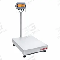 OHAUS Industrial Bench Scale: 19 3/4 in x 25 5/8 in, IP65/IP66, Column-Mounted, Stainless Steel (MPN i-D33XW150B1X2 AM). Key specifications — Connection Ports: RS-232; Readability: 0.05 lb/20 g; Brand: OHAUS; Weighing Surface Material: Stainless Steel.