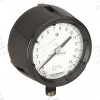ASHCROFT Process Pressure Gauge: 0 psi to 15 psi, White, 4 1/2 in Dial, 1/2 in NPT Male, Bottom (MPN 451279SS04LXLL15). Key specifications — Brand: ASHCROFT; Pointer Color: Black; Accuracy: ±0.5%; Dial Color: White; Gauge Wetted Parts: Stainless Steel; Case Material: Phenolic; Vibration Resistance Properties: Dry Case Vibration-Dampened; Pressure Range: 0 psi to 15 psi.