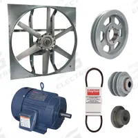 Exhaust Fan with Drive Package: Belt Drive, 54 in Blade, 3 hp, 33,602 cfm, 230/460V AC, 3 ph (MPN 7M8G1). Key specifications — Frame Finish: Zinc Plated; Assembled: Unassembled; Brand: DAYTON; Nameplate Voltage: 230/460V AC; Frame Material: Steel; Guard Type: None; Motor Type: 3-Phase; Motor Insulation: Class F.