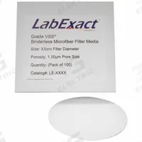 LABEXACT Glass Microfiber Filter: VSS, 11 cm Dia, 0.43 mm Thick, 1.5 um Pore Size (MPN 12K996). Key specifications — attr976405: Filter; attr976393: LABEXACT.